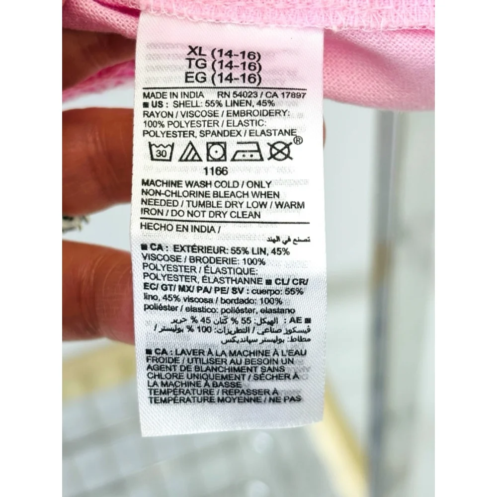 Old Navy Girls XL (14-16) Preppy Pink Puff Sleeved Top Smocked Pineapple Print